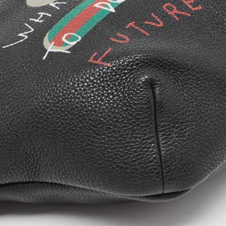 Pre Owned Gucci Black Pebbled Leather Logo Web Belt Bag