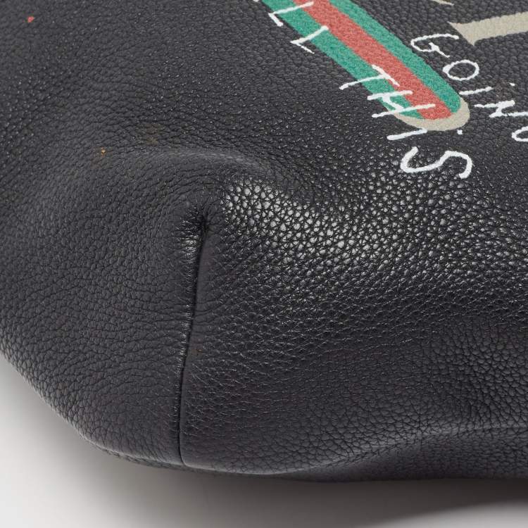 Pre Owned Gucci Black Pebbled Leather Logo Web Belt Bag