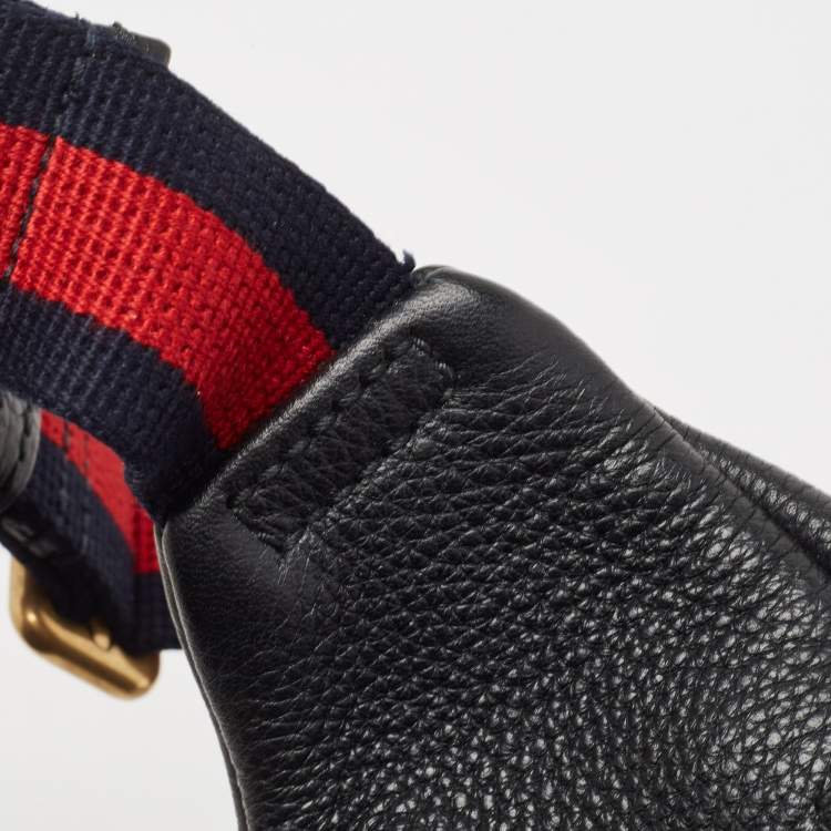Pre Owned Gucci Black Pebbled Leather Logo Web Belt Bag
