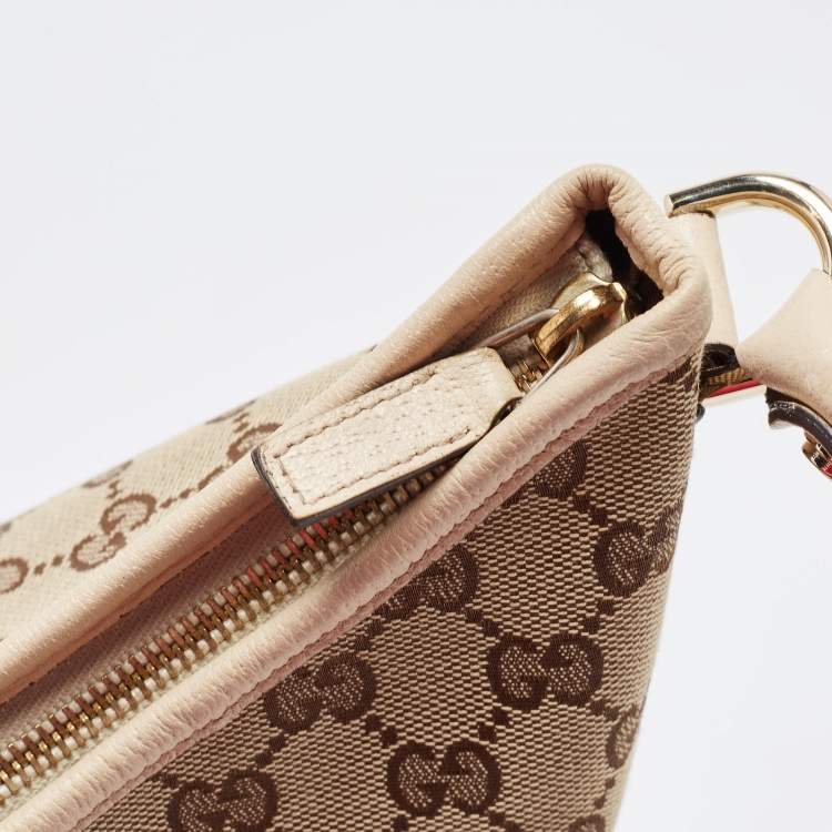 Pre Owned Gucci Beige GG Canvas and Leather Medium Abbey D-Ring Hobo