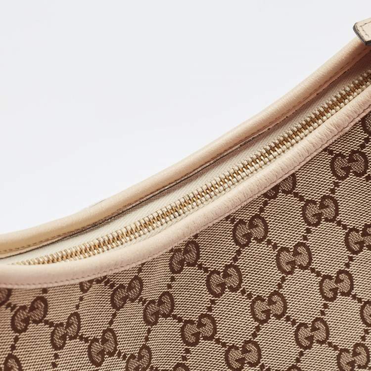 Pre Owned Gucci Beige GG Canvas and Leather Medium Abbey D-Ring Hobo