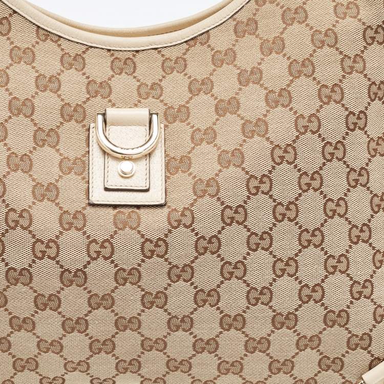 Pre Owned Gucci Beige GG Canvas and Leather Medium Abbey D-Ring Hobo