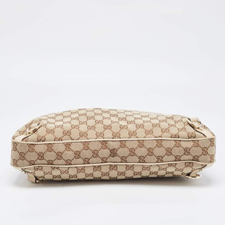 Pre Owned Gucci Beige GG Canvas and Leather Medium Abbey D-Ring Hobo