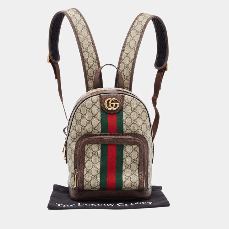 Pre Owned Gucci Beige/Ebony GG Supreme Coated Canvas Small Ophidia Backpack