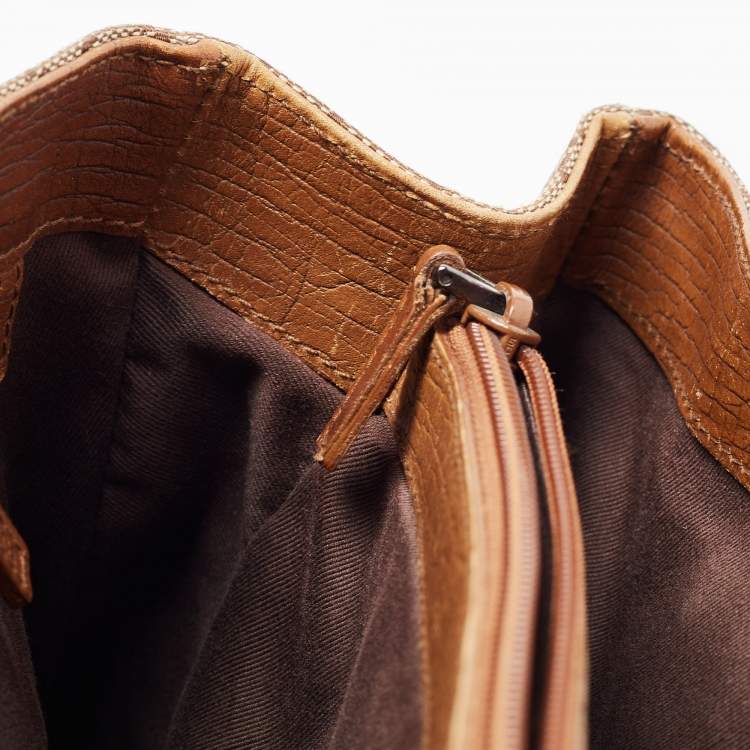 Pre Owned Gucci Brown/Beige GG Canvas And Leather Bamboo Tote