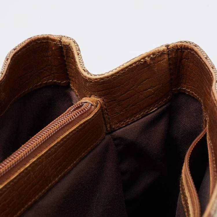 Pre Owned Gucci Brown/Beige GG Canvas And Leather Bamboo Tote
