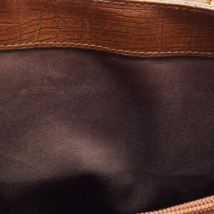 Pre Owned Gucci Brown/Beige GG Canvas And Leather Bamboo Tote