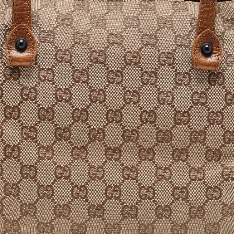 Pre Owned Gucci Brown/Beige GG Canvas And Leather Bamboo Tote