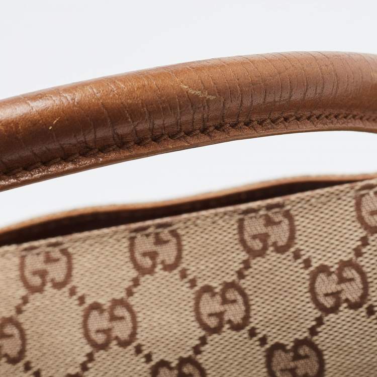 Pre Owned Gucci Brown/Beige GG Canvas And Leather Bamboo Tote