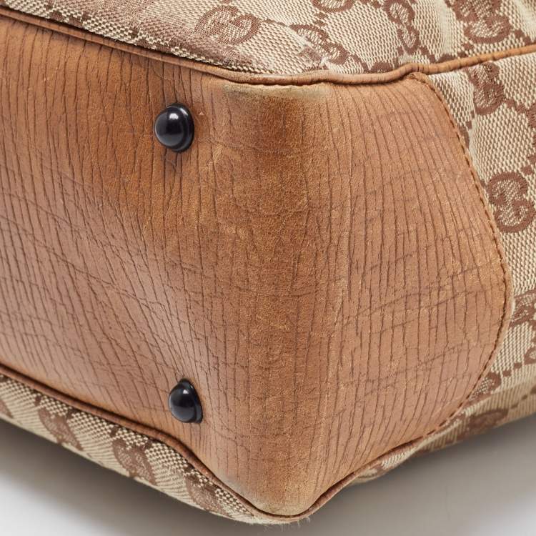 Pre Owned Gucci Brown/Beige GG Canvas And Leather Bamboo Tote