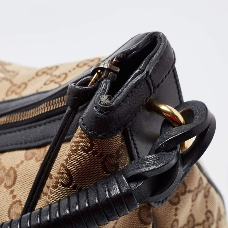 Pre Owned Gucci Beige/Black GG Canvas and Leather Hobo