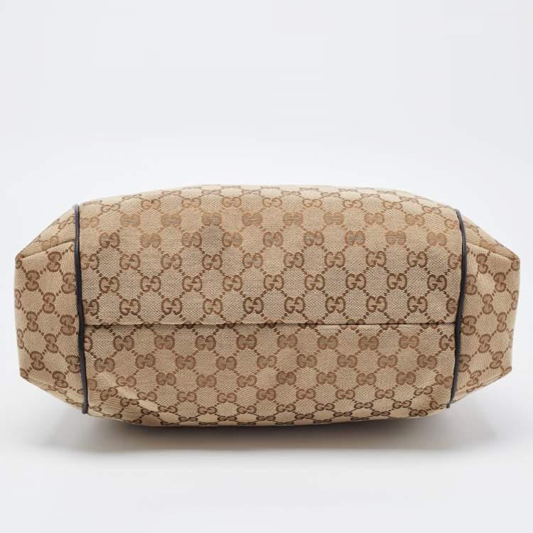 Pre Owned Gucci Beige/Black GG Canvas and Leather Hobo