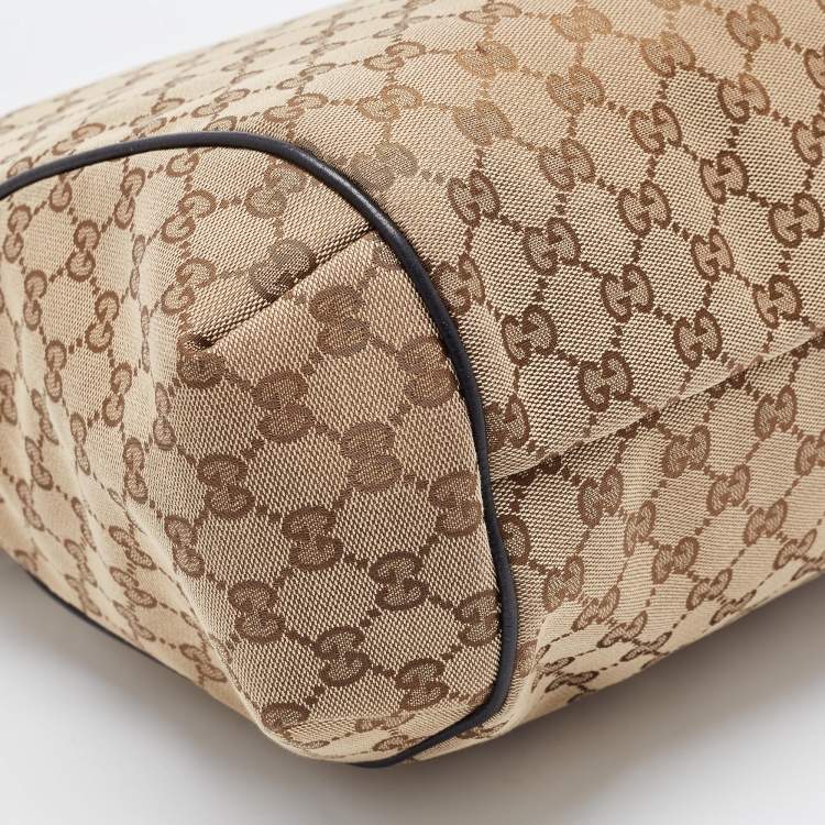 Pre Owned Gucci Beige/Black GG Canvas and Leather Hobo