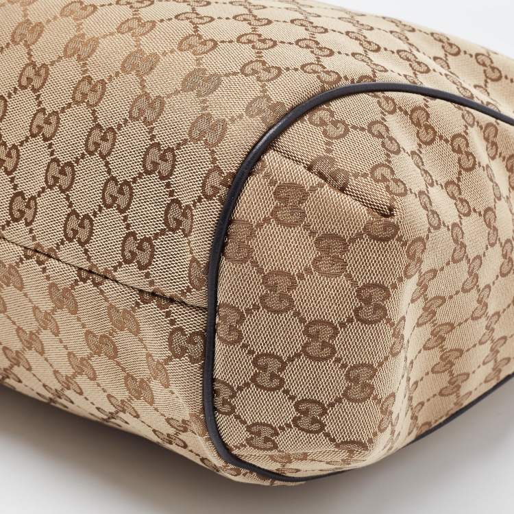 Pre Owned Gucci Beige/Black GG Canvas and Leather Hobo