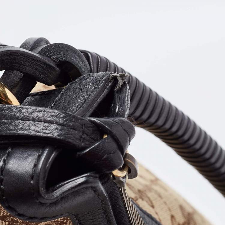 Pre Owned Gucci Beige/Black GG Canvas and Leather Hobo