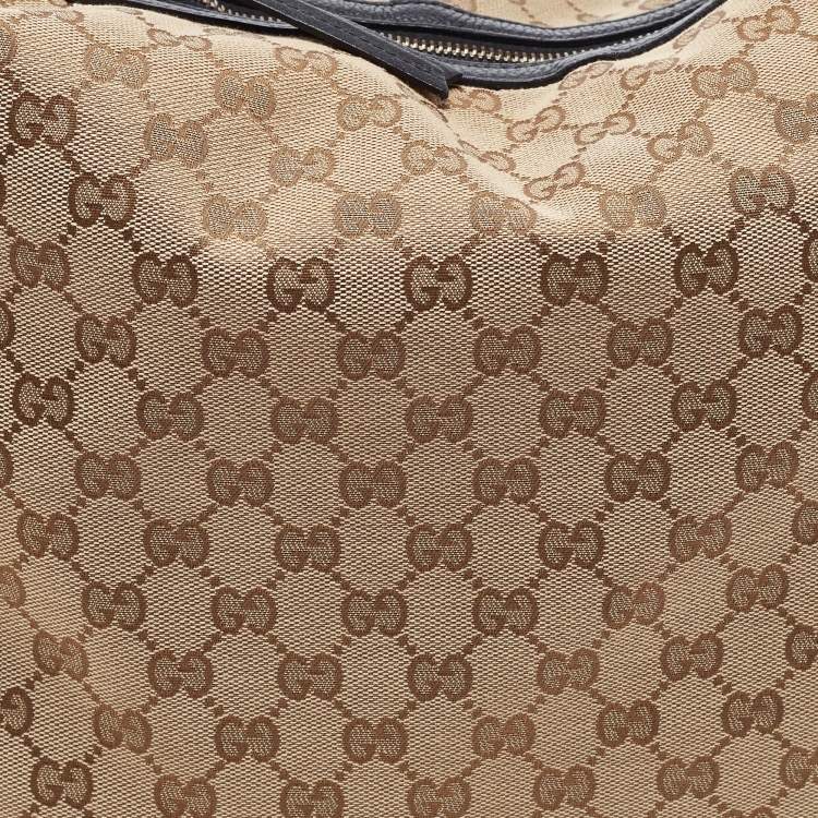 Pre Owned Gucci Beige/Black GG Canvas and Leather Hobo