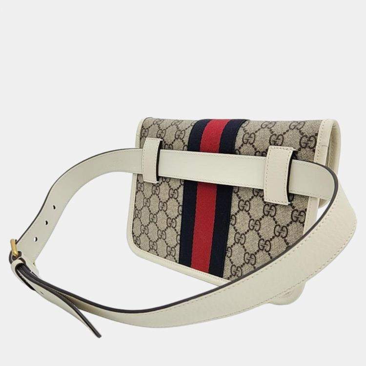 Pre Owned Gucci Brown/White GG Canvas Web Ophidia Belt Bag 