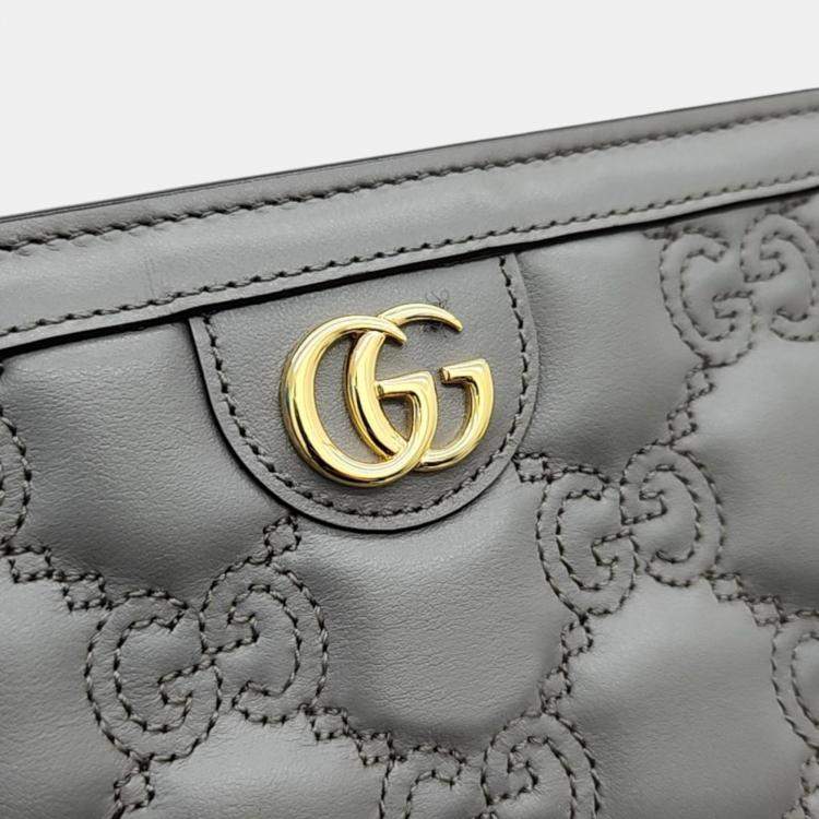 Pre Owned Gucci Grey Leather GG Clutch 