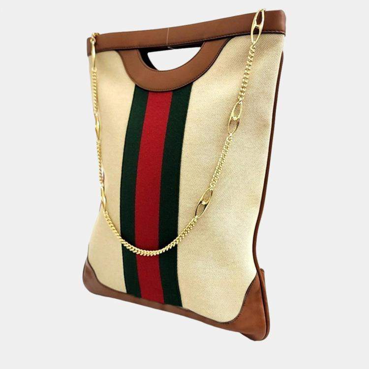 Gucci Beige Brown Web Chain Shoulder Bag TLC