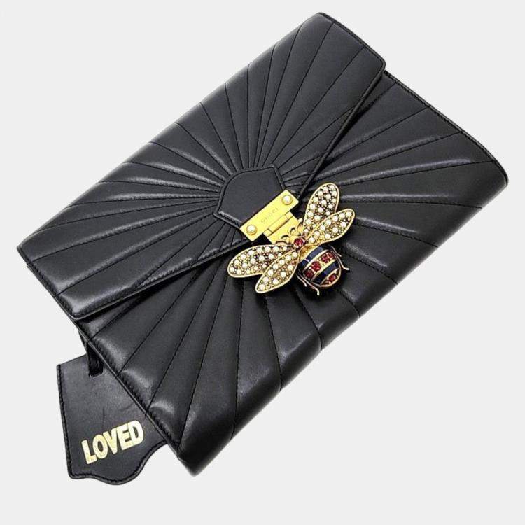 Pre Owned Gucci Black leather Queen Margaret Clutch 