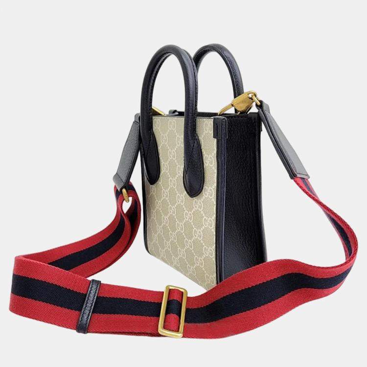Pre Owned Gucci White/Beige GG Ophidia mini tote bag
