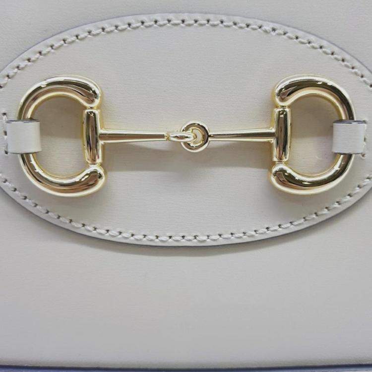 Pre Owned Gucci White Leather 1955 Horsebit Small Top Handle Bag 