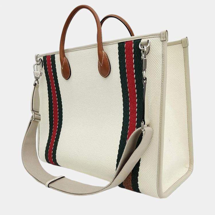 Pre Owned Gucci White Leather GG Shoulder Bag 