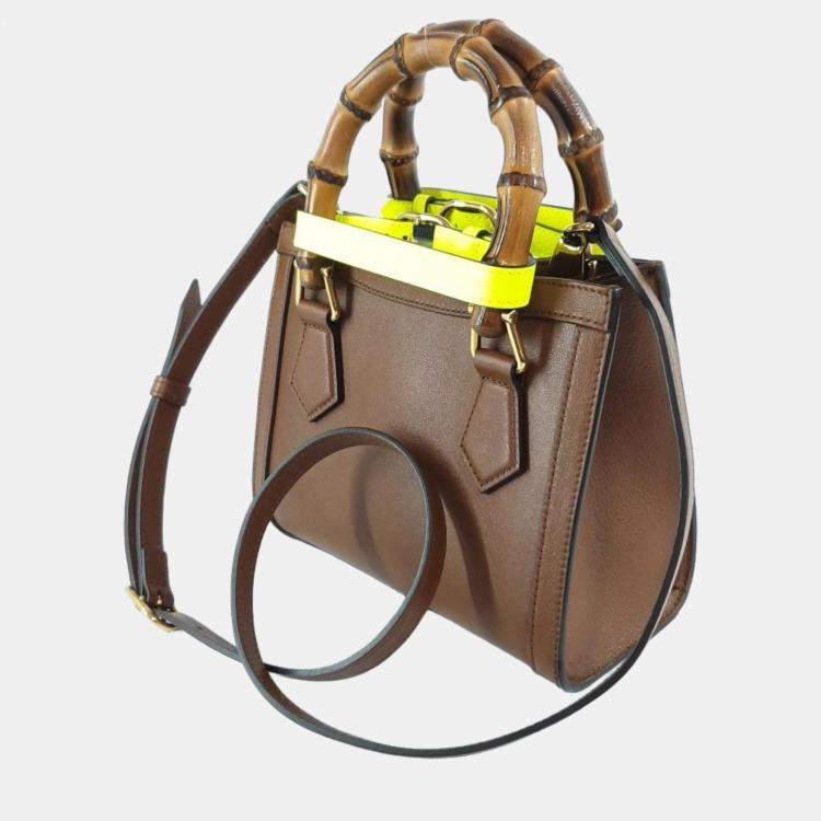 Pre Owned Gucci Brown Leather Mini Diana Tote Bag 