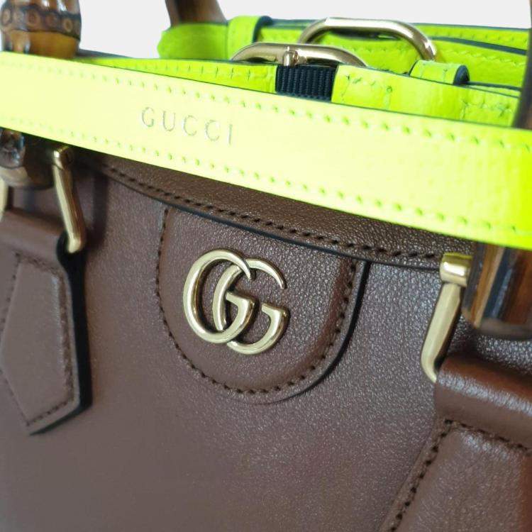 Pre Owned Gucci Brown Leather Mini Diana Tote Bag 
