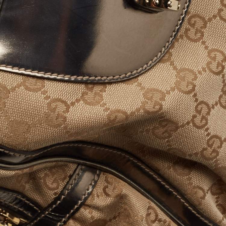 Pre Owned Gucci Beige/Metallic GG Canvas and Leather Pop Bamboo Top Handle Bag