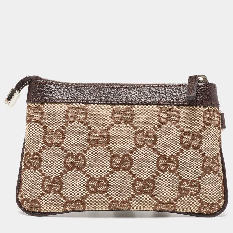 مملوكة مسبقًا Gucci Beige/Brown GG Canvas and Leather Zip Pouch