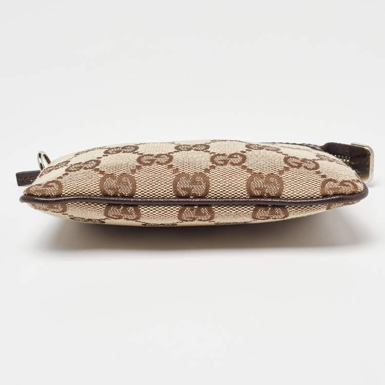مملوكة مسبقًا Gucci Beige/Brown GG Canvas and Leather Zip Pouch