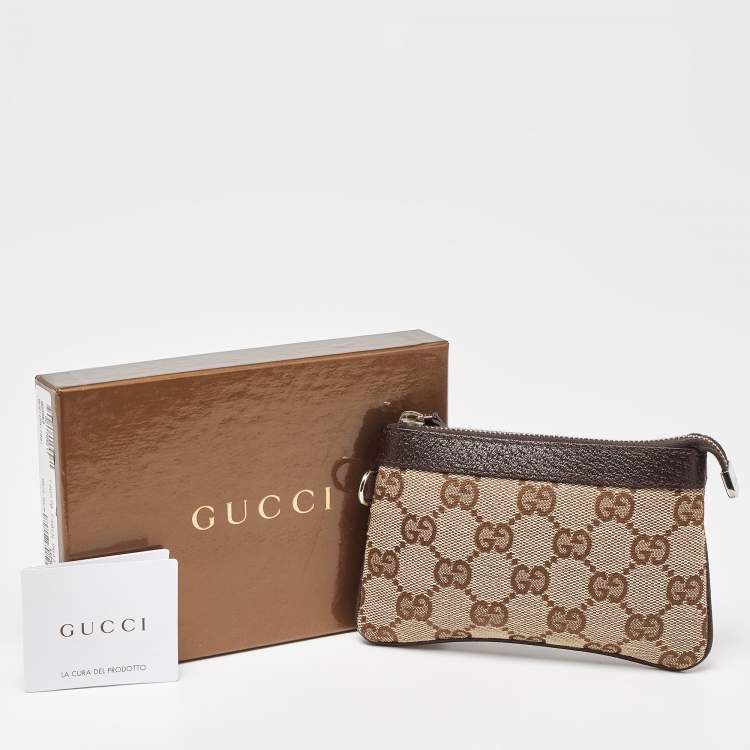 مملوكة مسبقًا Gucci Beige/Brown GG Canvas and Leather Zip Pouch