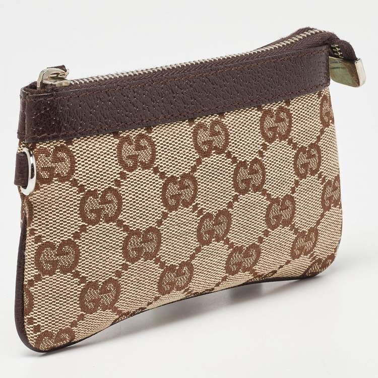 مملوكة مسبقًا Gucci Beige/Brown GG Canvas and Leather Zip Pouch