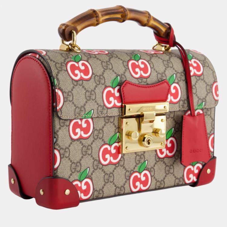 Gucci GG Supreme Padlock Apple Monogram Shoulder Bag with Bamboo