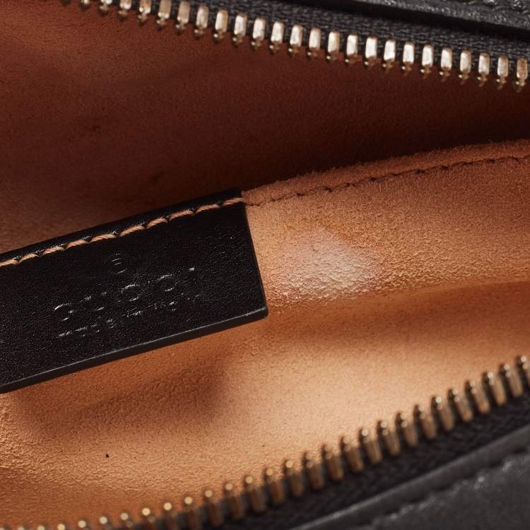Pre Owned Gucci Black Matelassé Leather GG Marmont Belt Bag