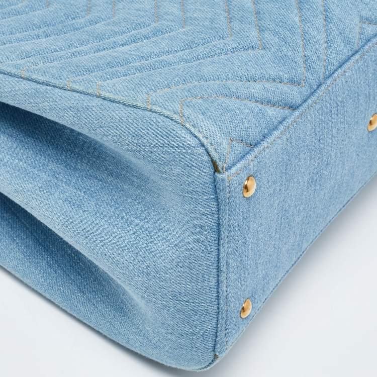 مملوكة مسبقًا Gucci Blue Matelassé Denim and Leather Small GG Marmont Tote