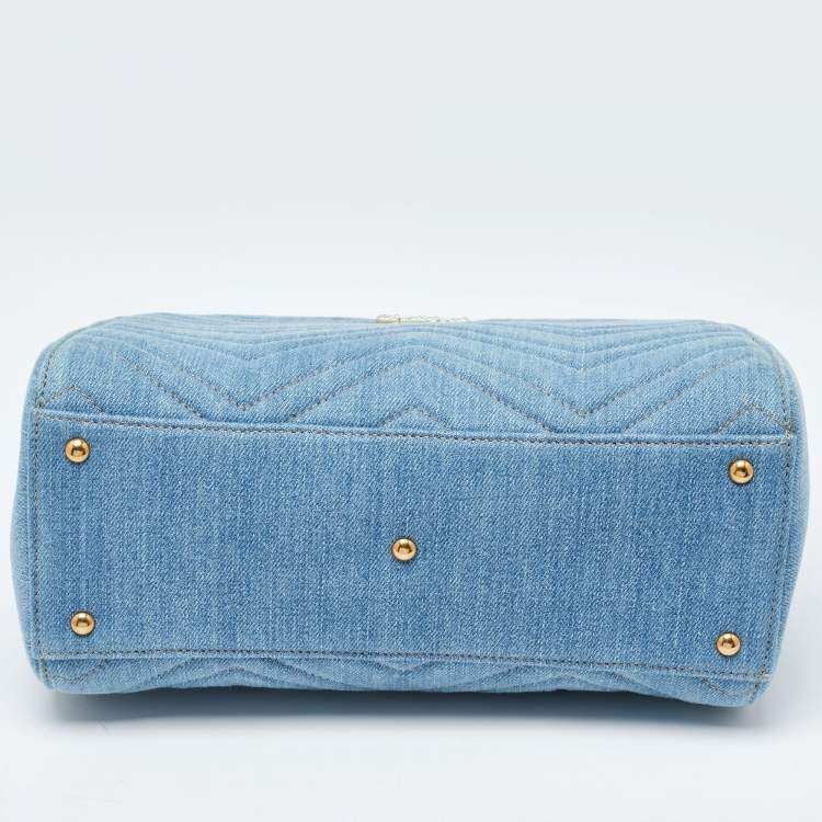 مملوكة مسبقًا Gucci Blue Matelassé Denim and Leather Small GG Marmont Tote