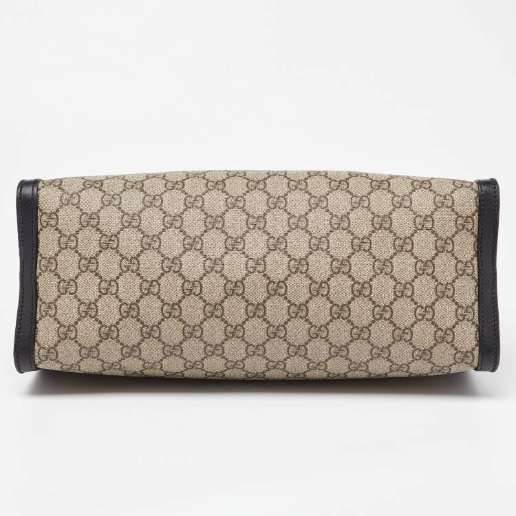 Pre Owned Gucci Beige/Black GG Supreme Canvas and Leather Medium Padlock Tote