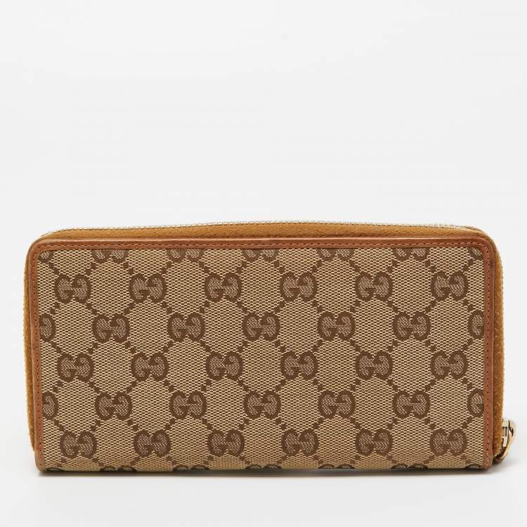 مملوكة مسبقًا Gucci Beige GG Canvas and Leather Tassel Zip Around Wallet