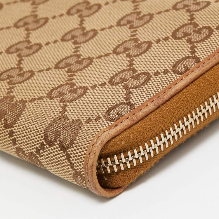 مملوكة مسبقًا Gucci Beige GG Canvas and Leather Tassel Zip Around Wallet