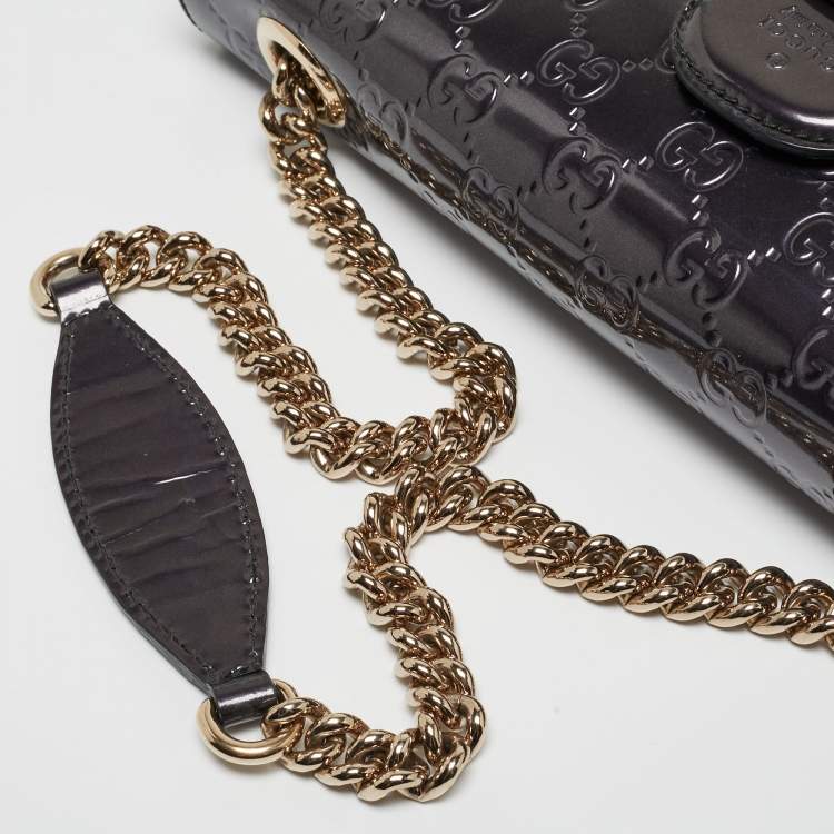 Pre Owned Gucci Purple Guccissima Patent Leather Medium Emily Chain Shoulder Bag