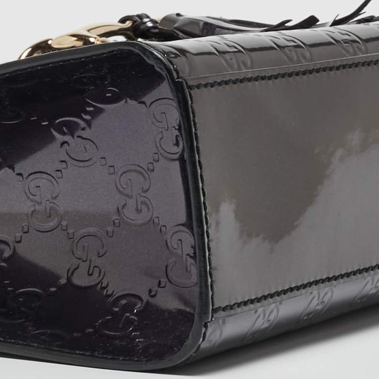 Pre Owned Gucci Purple Guccissima Patent Leather Medium Emily Chain Shoulder Bag