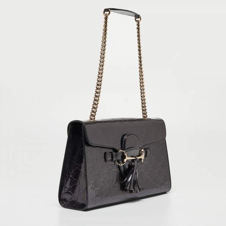 Pre Owned Gucci Purple Guccissima Patent Leather Medium Emily Chain Shoulder Bag