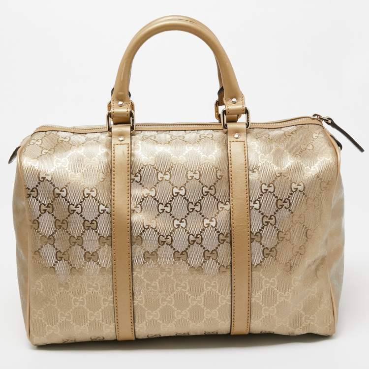 مملوكة مسبقًا Gucci Gold GG Imprime Canvas and Leather Medium Joy Boston Bag