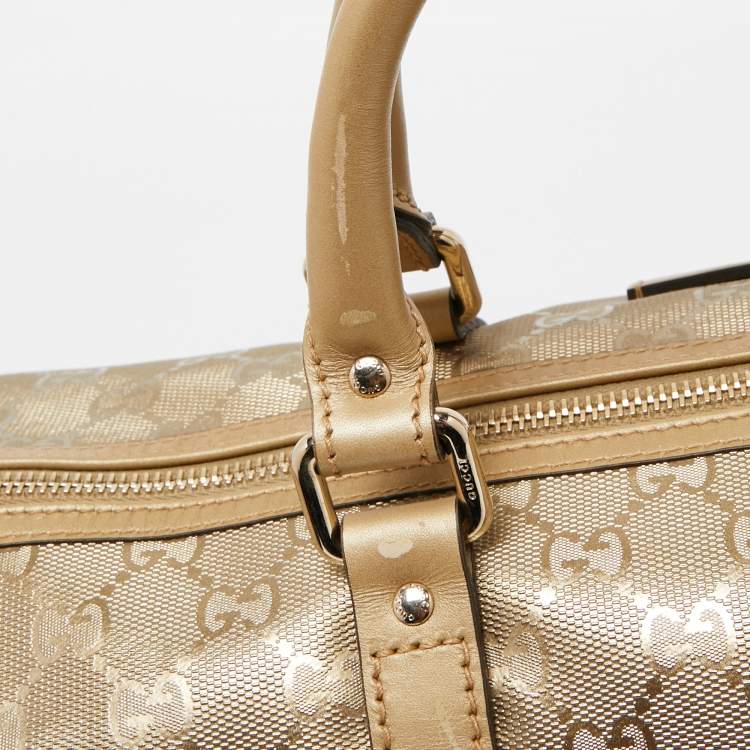 مملوكة مسبقًا Gucci Gold GG Imprime Canvas and Leather Medium Joy Boston Bag