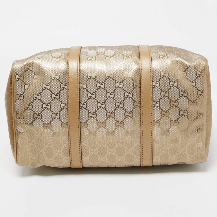 مملوكة مسبقًا Gucci Gold GG Imprime Canvas and Leather Medium Joy Boston Bag
