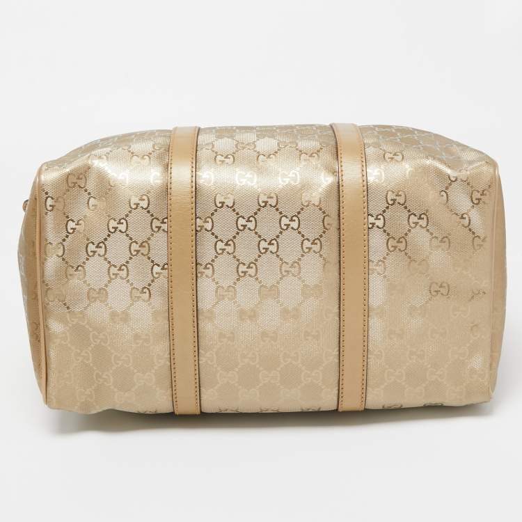 مملوكة مسبقًا Gucci Gold GG Imprime Canvas and Leather Medium Joy Boston Bag