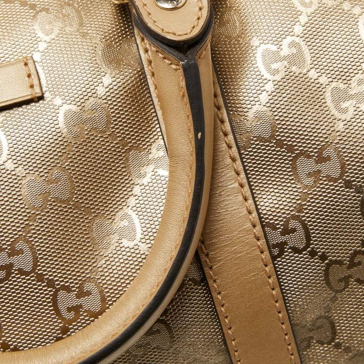 مملوكة مسبقًا Gucci Gold GG Imprime Canvas and Leather Medium Joy Boston Bag