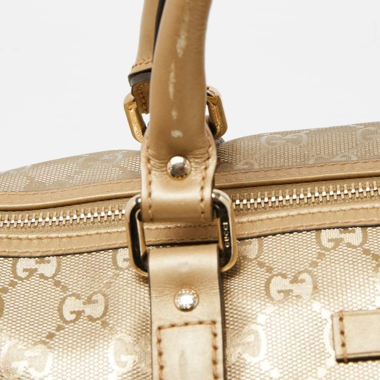 مملوكة مسبقًا Gucci Gold GG Imprime Canvas and Leather Medium Joy Boston Bag